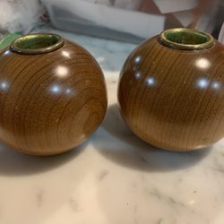 MCM Wooden Candle Holders 