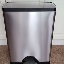 simplehuman Rectangular Dual Compartment Recycling Kitchen Step Trash Can, 46 Liter, Brushed Stainless Steel