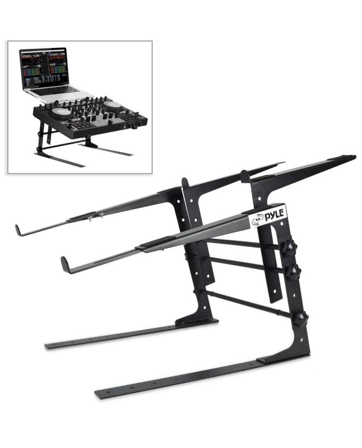 Pyle Portable Dual Laptop Stand - Universal Standing Table with Adjustable Height, Ergonomic Design & Anti-Slip