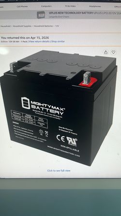 Battery: Mighty Max ML50-12-12 Volt 50AH Nut & Bolt Terminal Rechargeable SLA AGM Battery