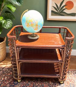 Vintage 3-tier bamboo and rattan bar cart