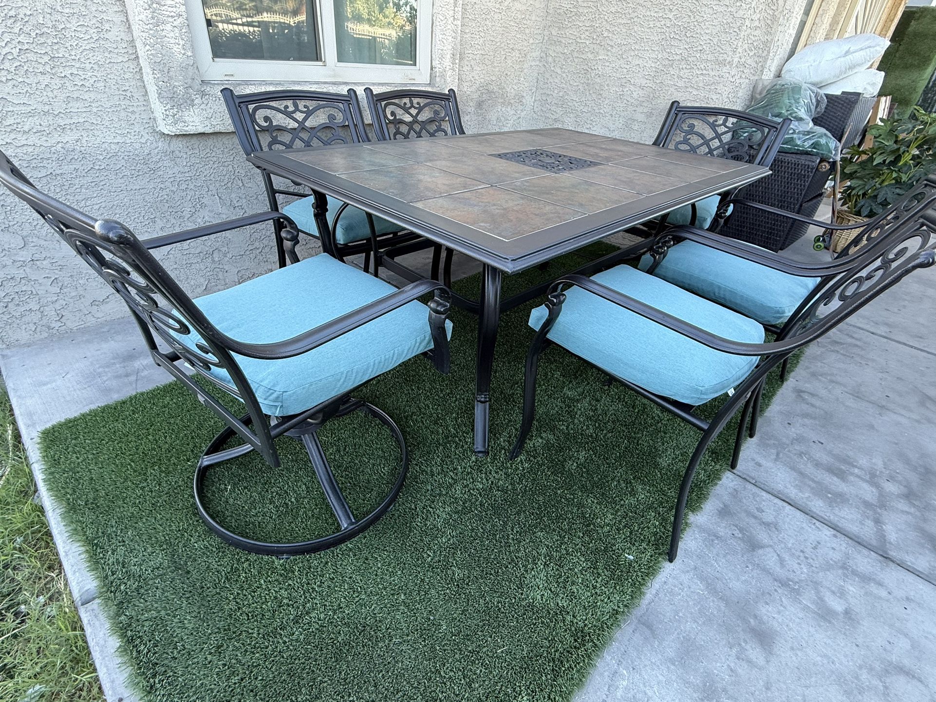 Patio Outdoor Dining Furniture 2 Swivel Chairs , 4 Regular With Cushions And 1 Table