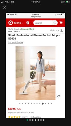 SHARK PRO STEAM POCKET MOP - INCLUDES OPTIONAL ACCESSORIES and 2 NEW SOLUTION BOTTLES