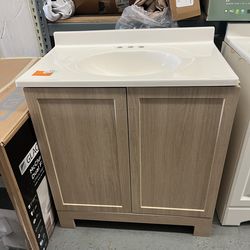 Oakley 31 in. Single Sink Beige Oak Bath Vanity with White Cultured Marble Top