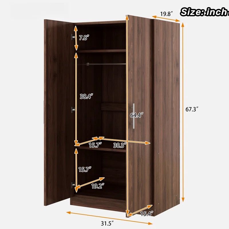 Mitthu 2-Door Wooden Wardrobe with 3 Storage Shelves
