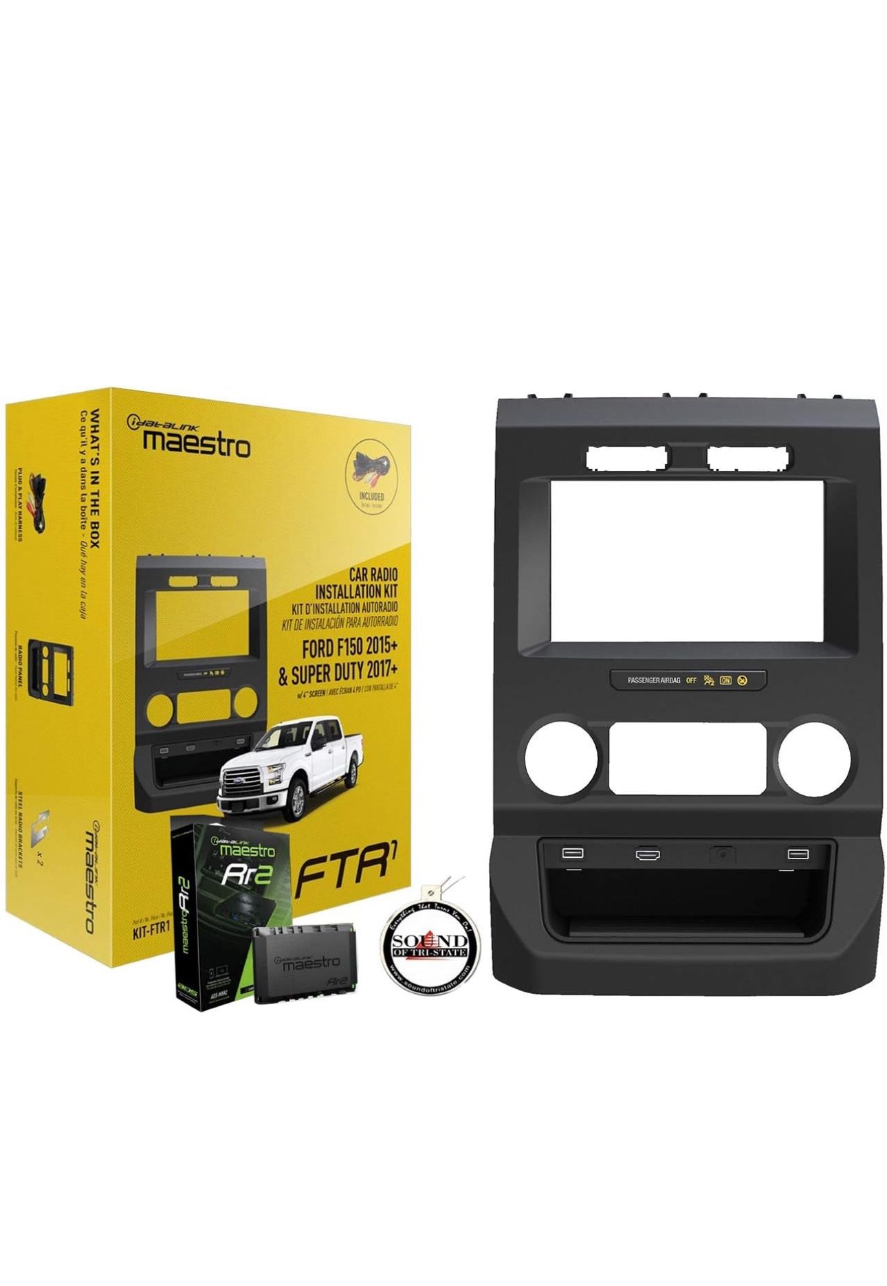 ADS Maestro KIT-FTR1 Dash Kit and T Harness for Select 2015-up Ford Pickups + ADS-MRR2 Interface Module with Sound of Tri-State Car Freshener Bundle