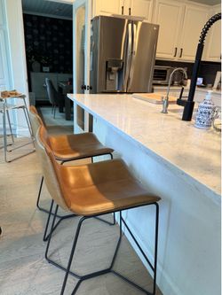 2 West Elm Leather Counter Stools