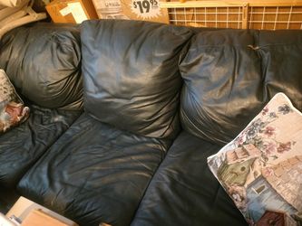 Dark Blue Leather Couch and Love Seat