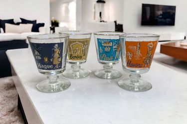 1959 Libbey Int'l Cities of the World MCM Pedestal Cocktail Glasses Set 4
