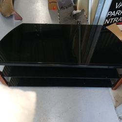 Wood TV Stand With Glass Shelves