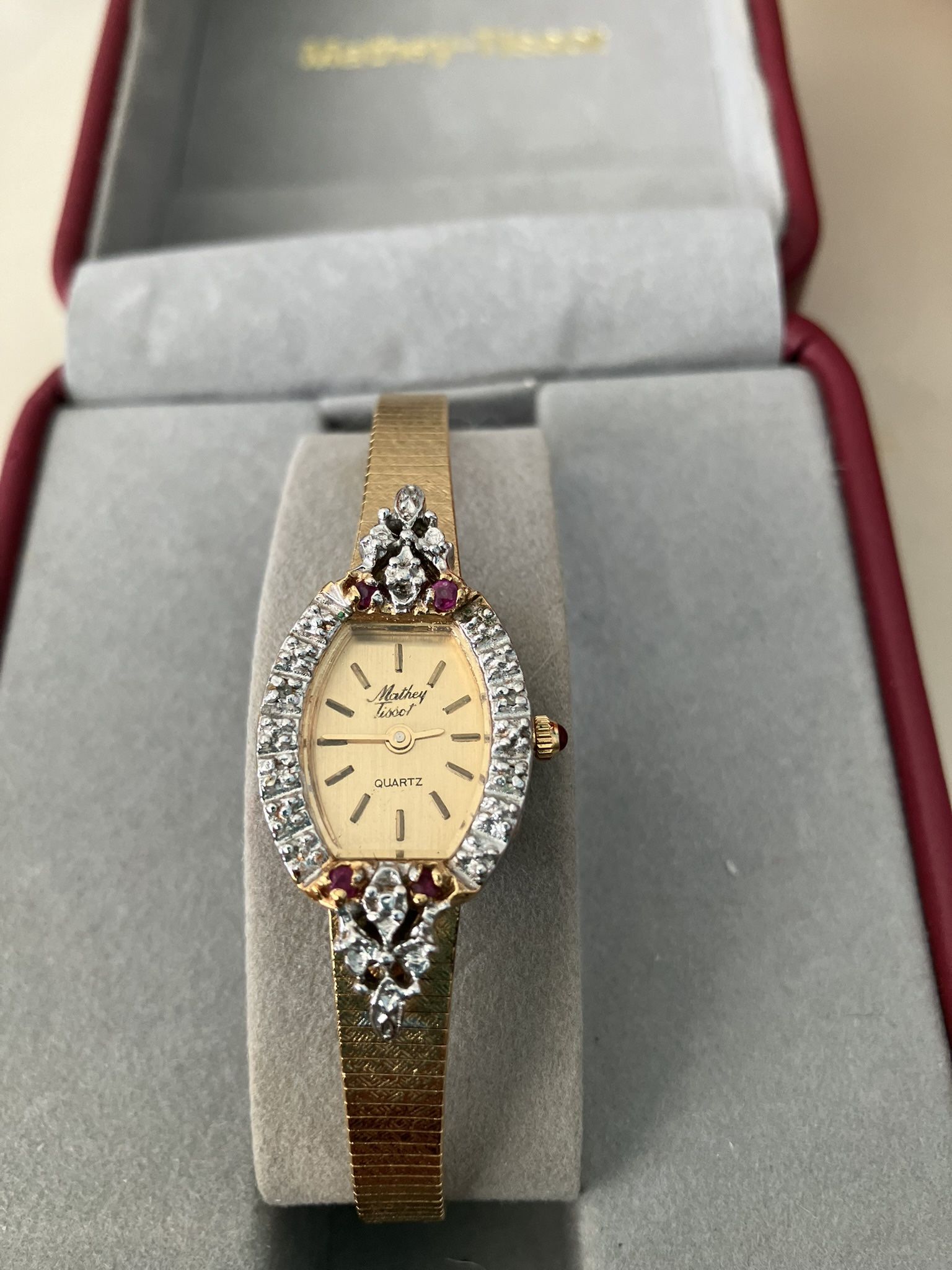 Reduced Price. Mathey Tissot Watch With Garnet Crystals. New Battery.