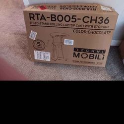 NEW In Box Sit To Stand Rolling Laptop Cart With Storage