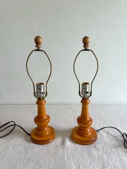MCM Hand made, Lathe-turned Wood Table Lamps, PAIR