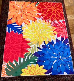 Large Vibrant Tropical Floral Area Rug/Mat