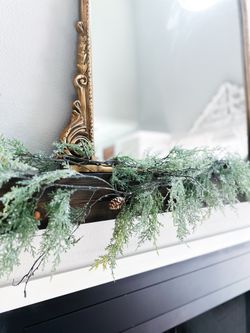 2 Snowy Artificial Cypress & pinecone hanging greenery holiday garlands