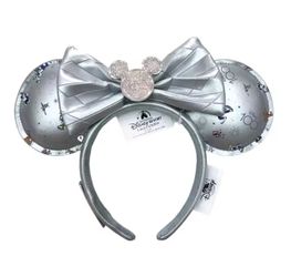 Disney Parks 100th Anniversary Platinum Silver Bow Minnie Mouse Ears Headband
