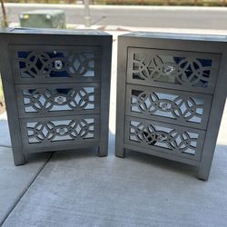 Pewter Mirrored Night Stands (2)