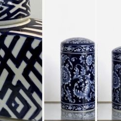 3-Piece Blue & White Decorative Jar Set – Modern Designer Home Decor