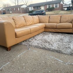 Big Tan Leather Sectional Sofa – Priced to Sell