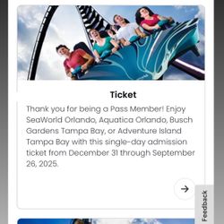 Seaworld Orlando/Aquatica Orlando/Busch Gardens/Adventure Island tickets