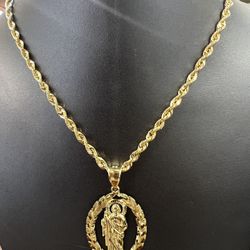 10KT Rope Chain W Saint Jude Charm