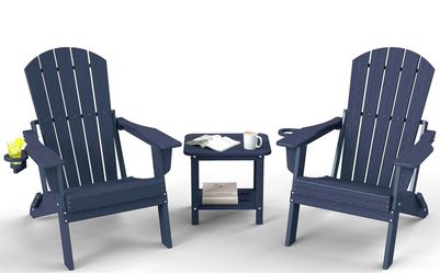 Assembled New Outdoor Folding Adirondack Chair Set 3-Piece Embossed Wood