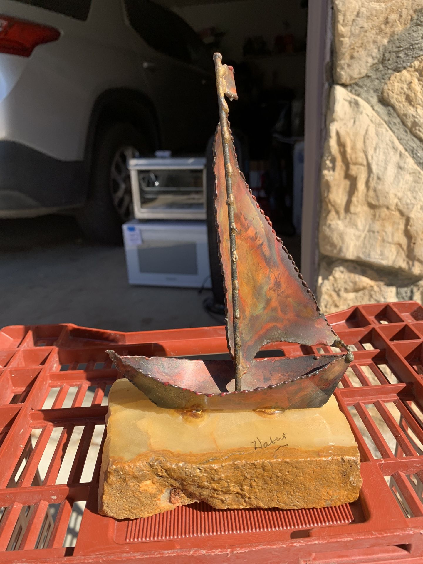 Copper Sailboat Art Sculpture Signed