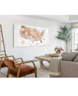 Wall Art for Living Room Office Wall Decor Vintage Map of the United States Travel Map with Pins Framed Large Bedroom Dining Room Motivational Canvas 