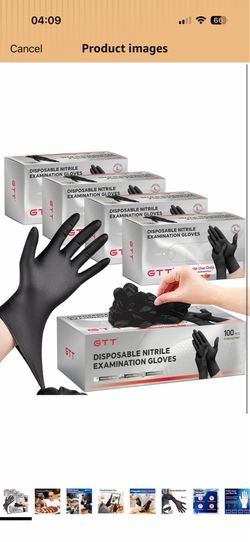 GTT Black Nitrile Exam Gloves 6 Mil, Powder-Free Disposable Gloves, First Aid,Cleaning Food Prep, Tattoo,Cooking,Mechanical