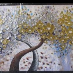 Painted Lucky Tree Frame Oil Paintings Acrylic Painted Wood Frame Abstract Canvas Wall Art Decor