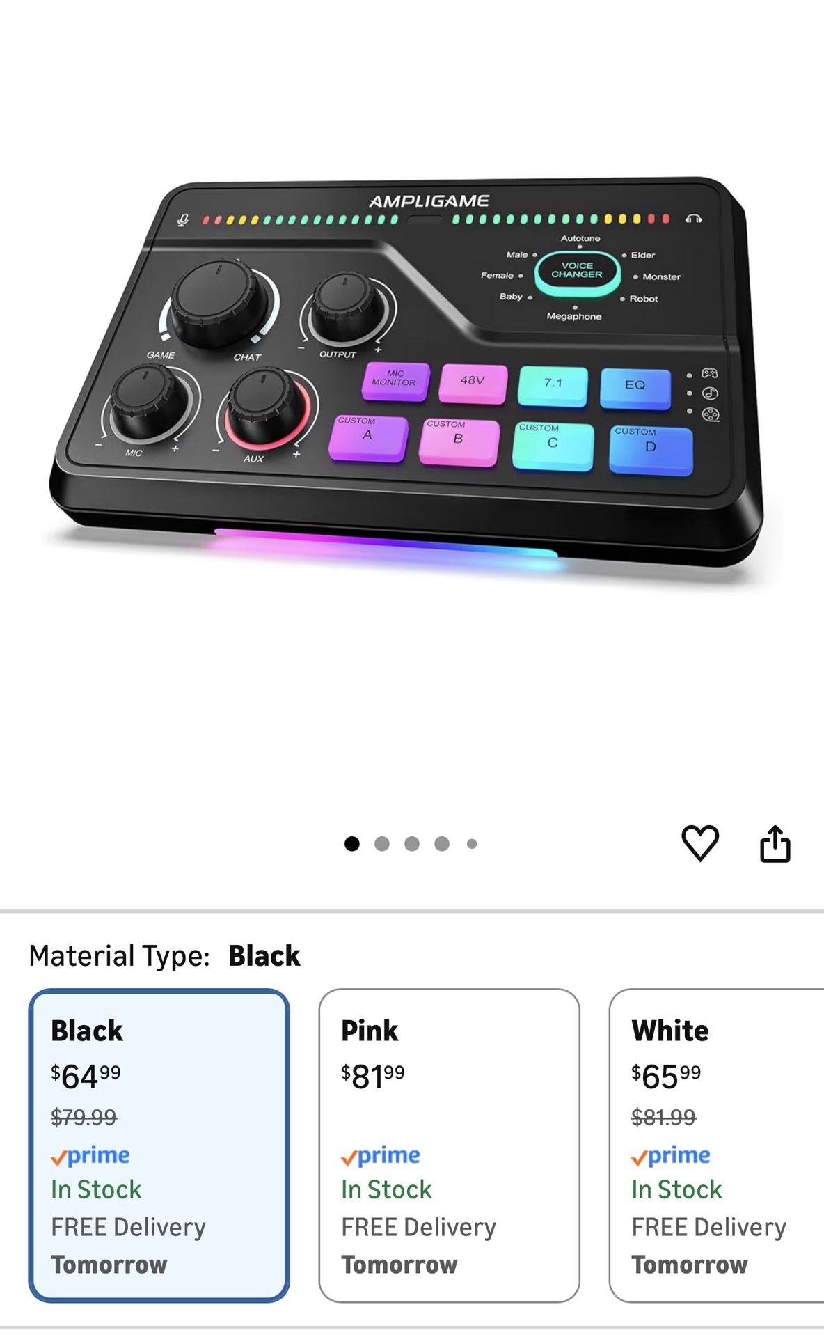 Gaming Mixer for Voice Chat and Streaming- 7.1ch Surround Sound Headphone Amp-XLR Preamp-USB Plug & Play-Voice Changer-RGB-Volume Control-3 EQ Modes A