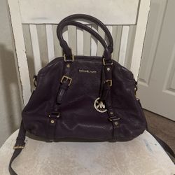 Michael Kors Purple Leather Shoulder Bag with Oversized MK Logo Charm