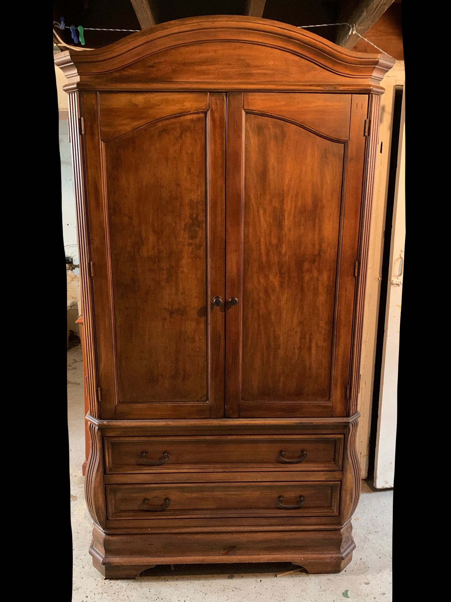 Armoire. Two drawers and top opens for tv or storage. 80.5” tall x 44” wide x 23.5” deep