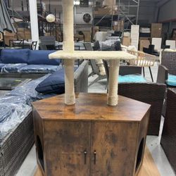 New Cat Litter Box Furniture Enclosure Hidden with Corner Cat Tree Combo