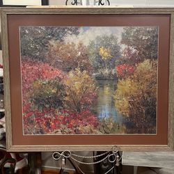 Framed Kent Wallis, River s Edge Garden , poster, 24 hx 30 w  (31x37 Outer Edge Of Frame)