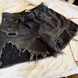 Distressed Unique Charcoal Denim Shorts Size 30 Unique Button Detailing