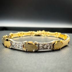 14k solid yellow & white gold 0.5CTW Moissanite stone fashion lady’s bracelet 7.5” 5mm 11.7 grams