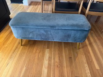 Blue Gray Velvet Storage Ottoman Bench