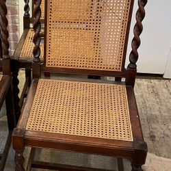 Set Of 4 Wood And Cane Chairs