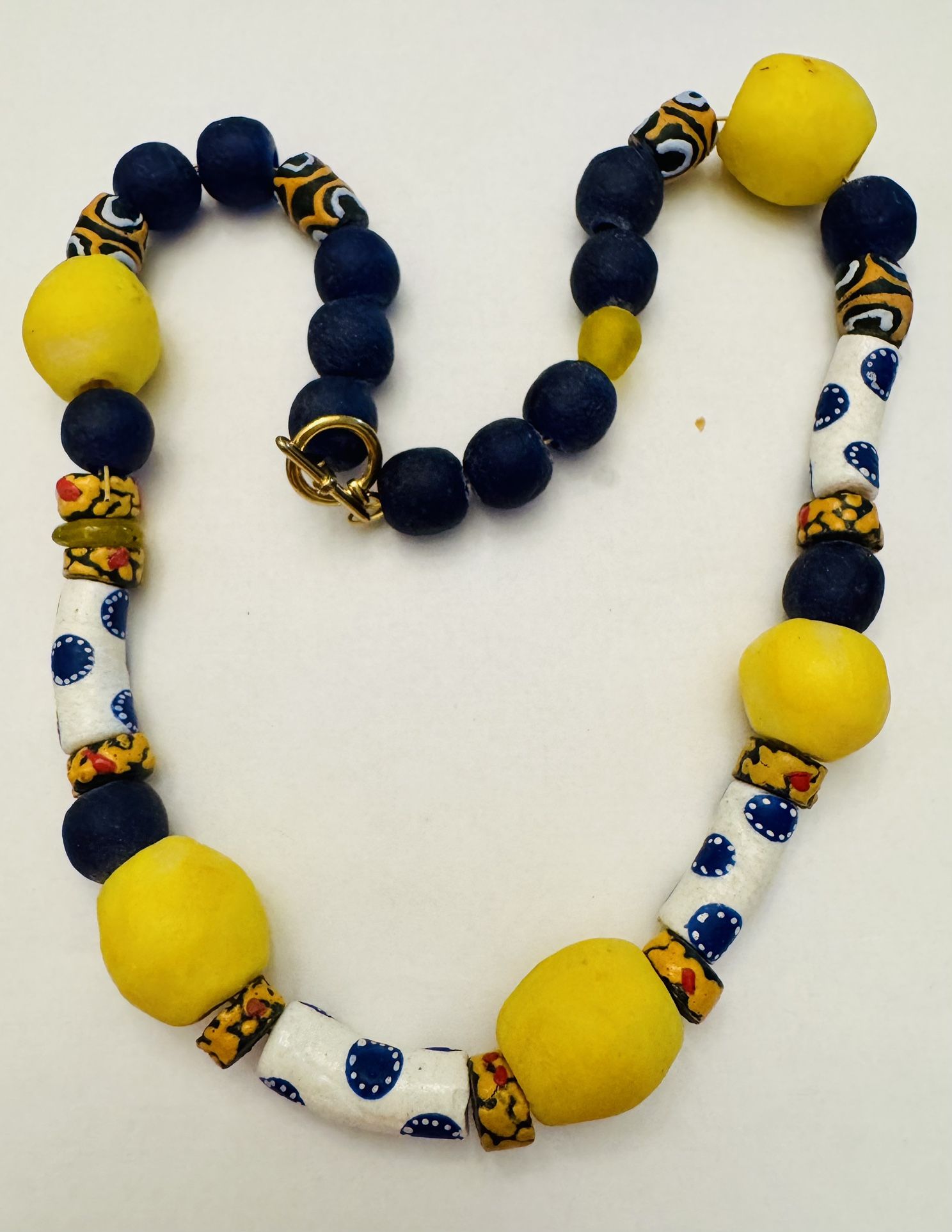 African Ghana Trade Bead Necklace Strung Multicolor Colorful Painted Ceramic 19”
