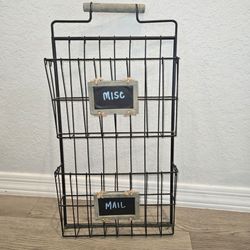 Wall mail holder paper organizer wire wood