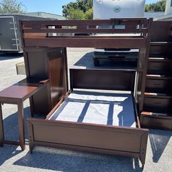 Bunk Bed Twin/Full Size With Desk And Storage 