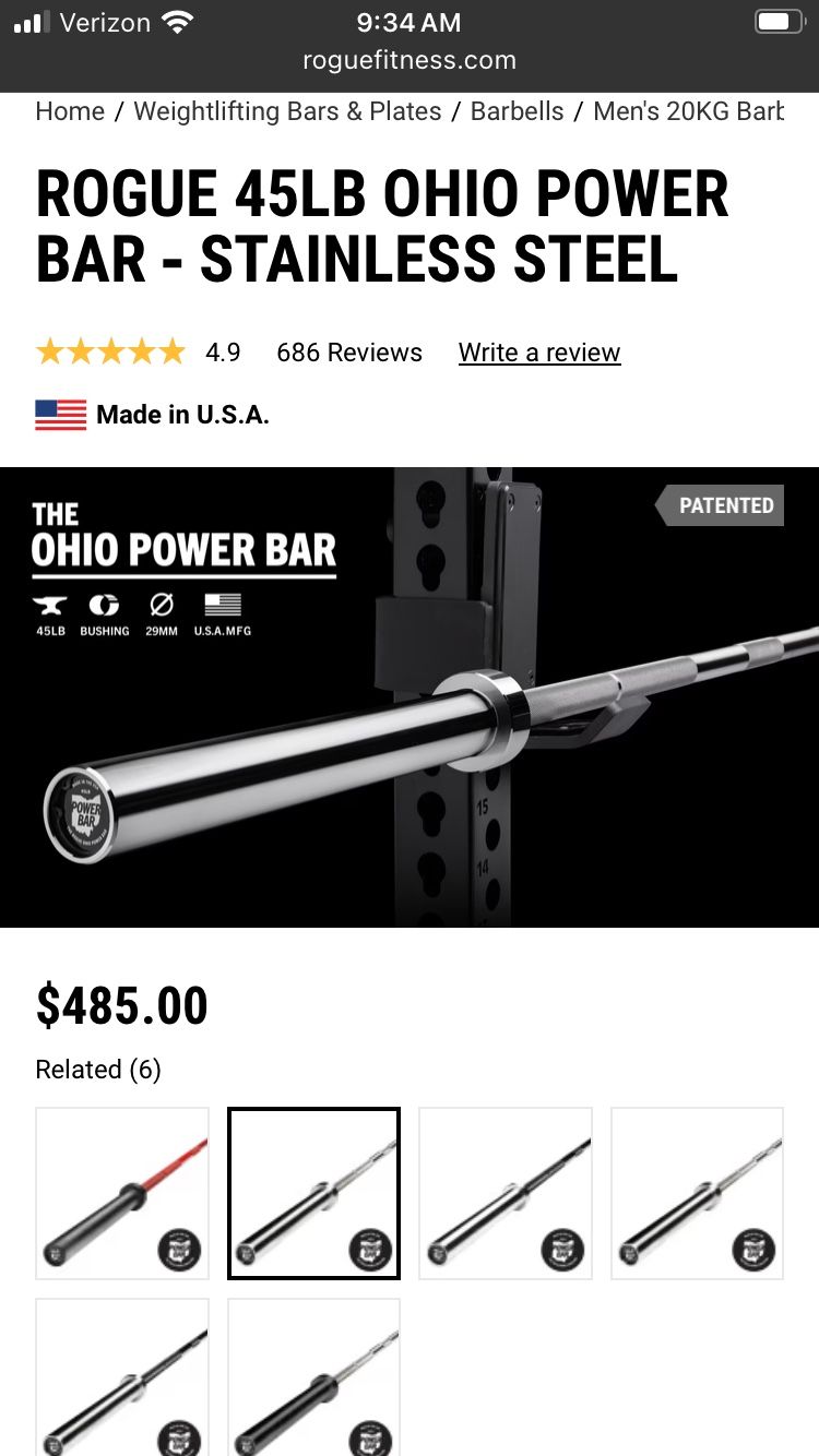 Stainless Steel Rogue Olympic Wl Bar Rogue Fitness Brand Rogue