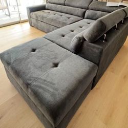 Dark Grey Sectional W/ Adjustable Headrest