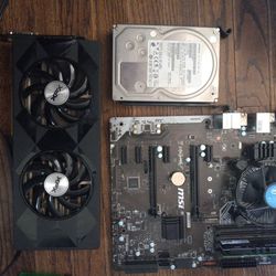 Computer Gaming MSI motherboard with 16gb ram and 8 gb ram sticks, Hitachi 2 TB hardsrive, and xfx graphics card Radeon r9 390 8gb used