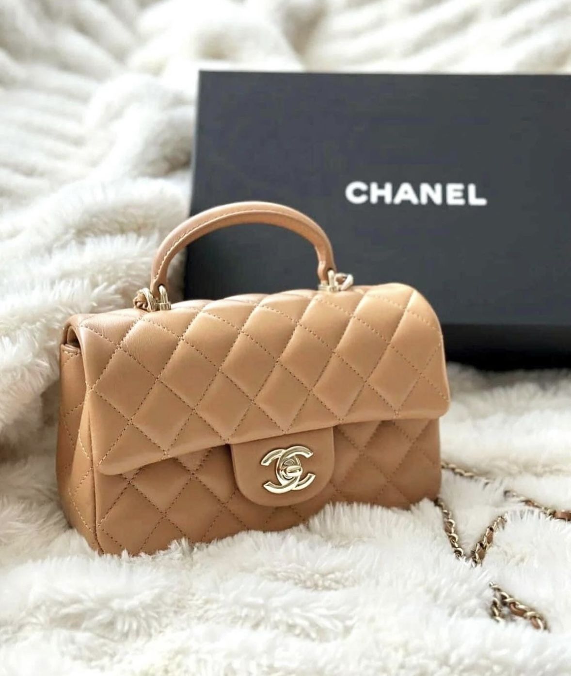 Chanel Mini Top Handle 23k Timeless Beige 