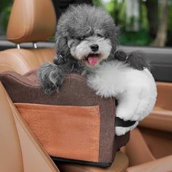 Center Console Dog Car Seat with Bunny Fleece, Anti-Slip Booster Car Seat with Collar Hook 