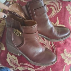 Brown Leather Ankle Boots with Gold Hardware
