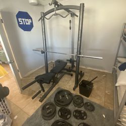 Weight Set Up With Weights And Attachments 