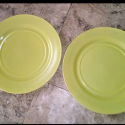 Vintage Hazel Atlas Glass Lime Green Dinner Plates Set Of 2
